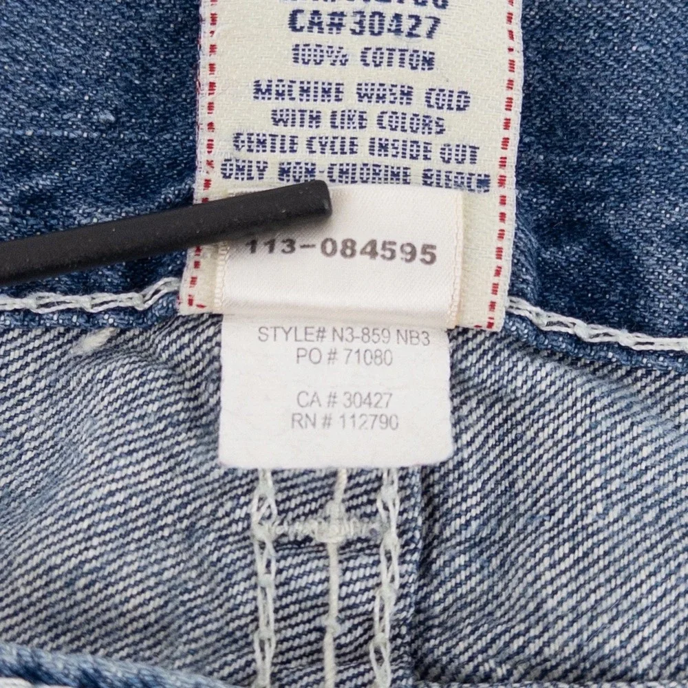 VTG Y2K True Religion Mens 38x33 Ricky Straight Jeans Blue Thick White Stitching